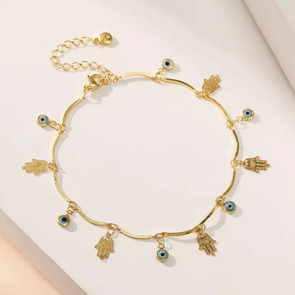 Gold vermeil 18k Gold filled Evil Eye 🧿 lucky charm Anklet. - Picture 2 of 6